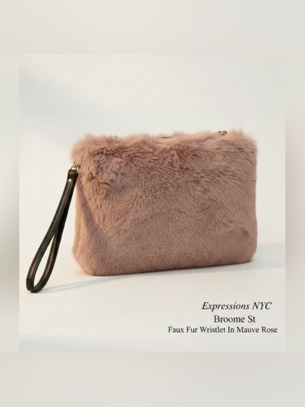 NWT Expressions NYC rose mauve pink fuzzy zippered wristlet